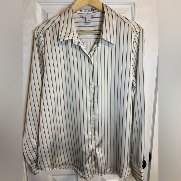 Old Navy Tops - Old Navy Cream Button-Up Shirt with Black Vertical Stripes